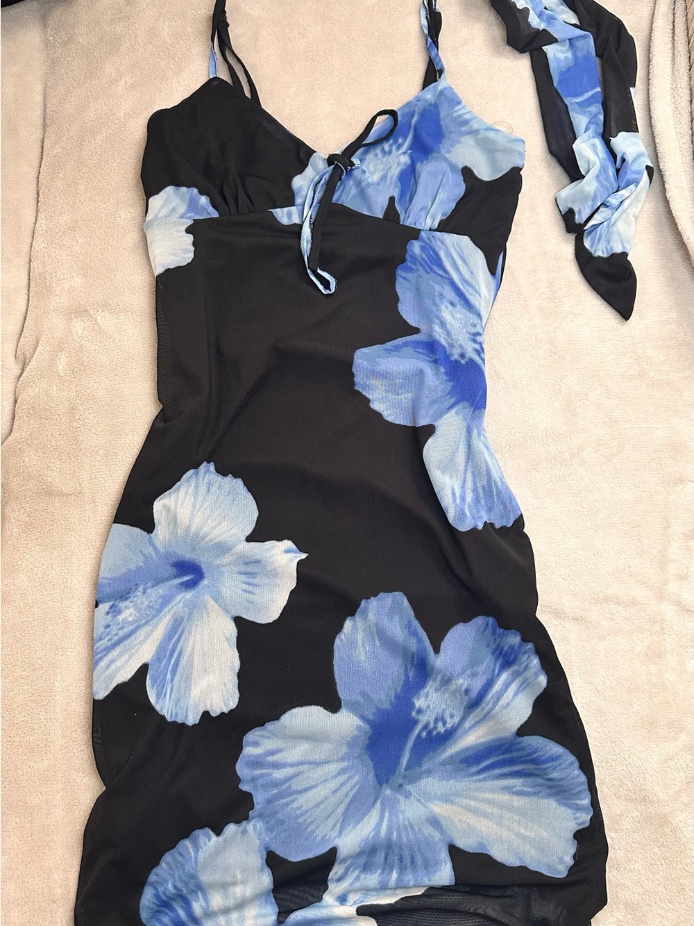No Comment Black and blue  Midi Dress withFloral Print and Adjustable Straps